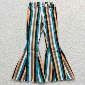 NWT Turquoise And Black Striped Flare Denim Jeans